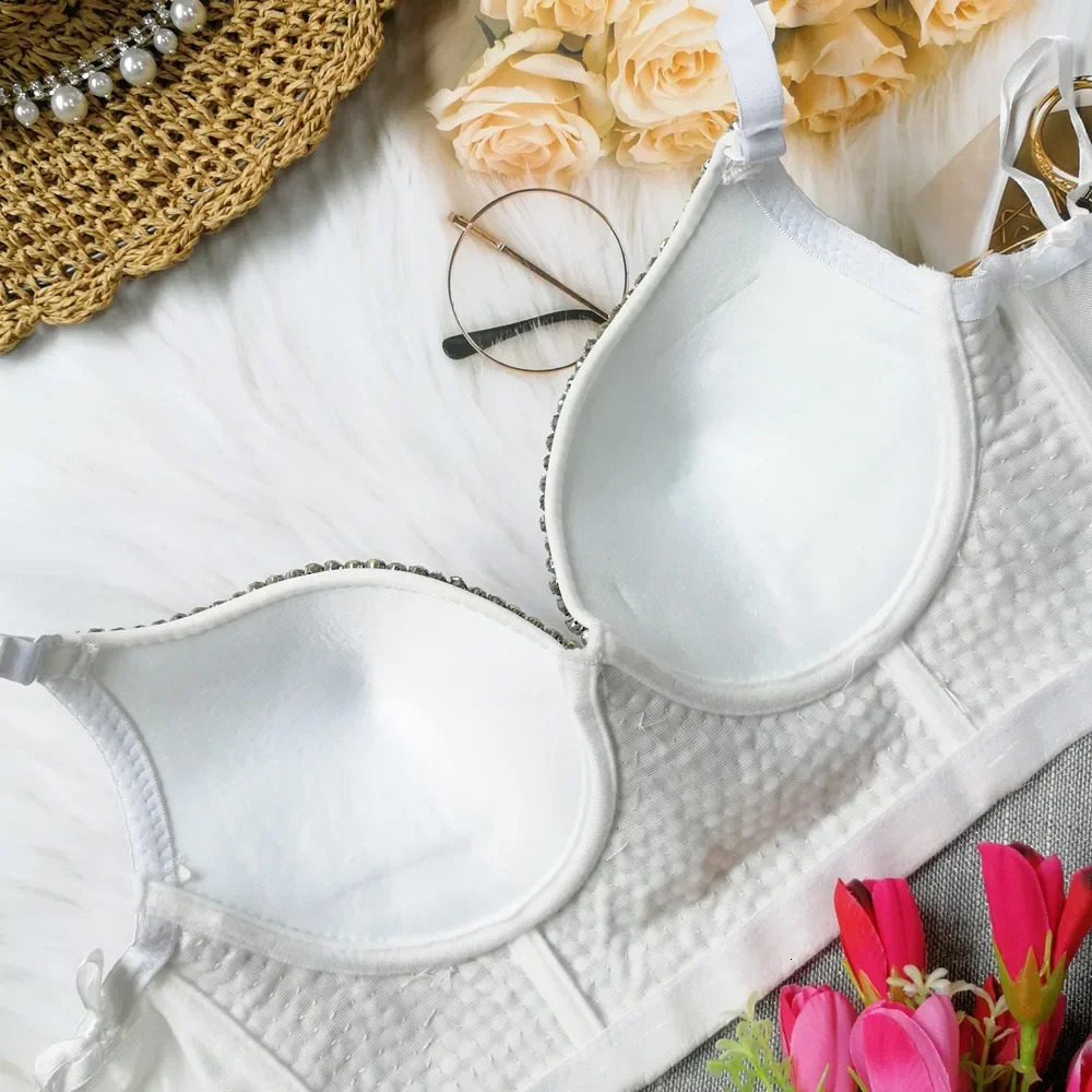 Women Tank Tops Sexy Sequined Diamond Bra Woman Clothes Push Up Bustier Club y2k Crop Top Party Ladies Corset Blouses Clothing 250224