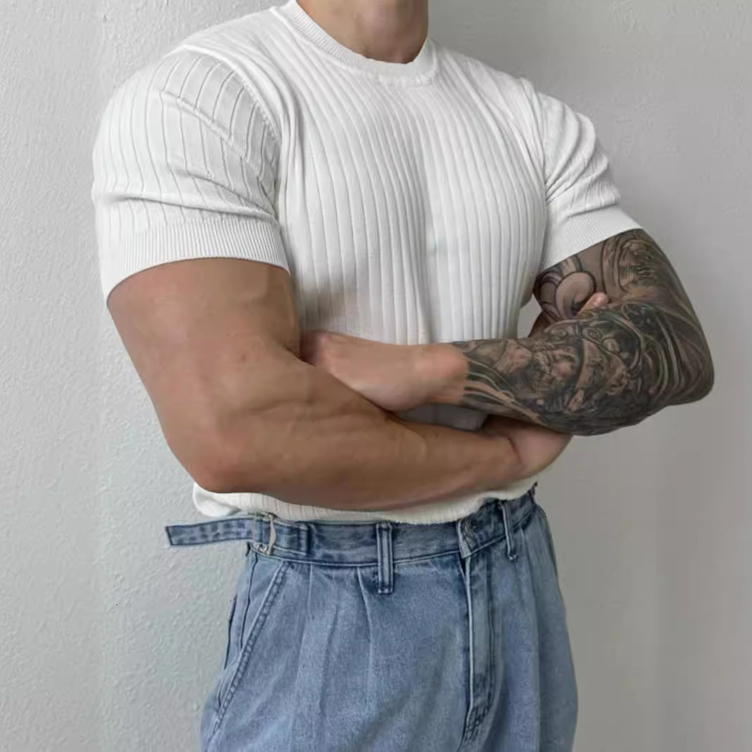 Designer Fashion High-end Summer Knitted Shirt Breathable Casual Short Sleeved Light Mature Men's T-shirt Top