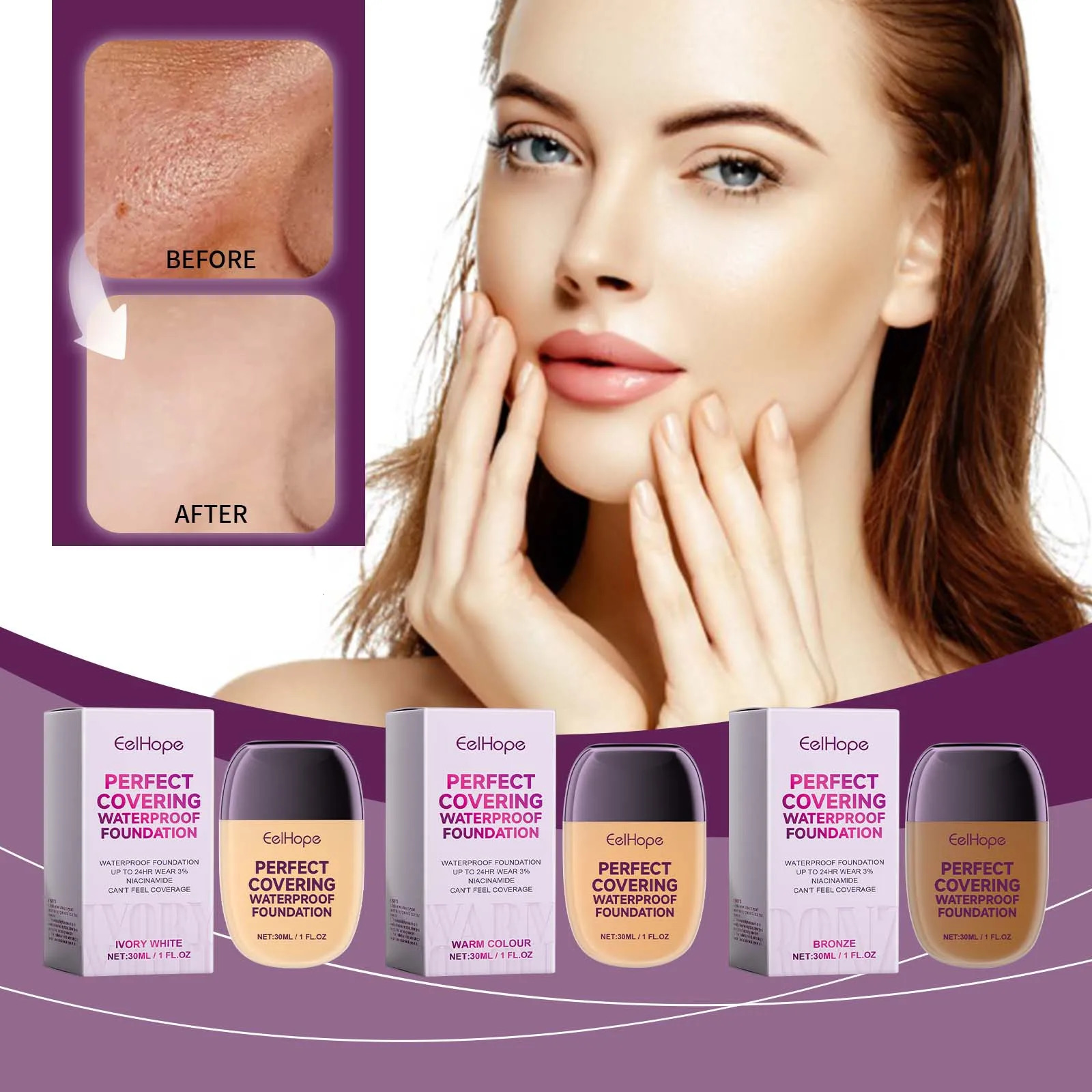 EELHOE 30ML Ivory White Concealer Foundation Full Face Long-lasting Cover Dark Circle Brighten Matte BB Cream Waterproof Makeup 250222