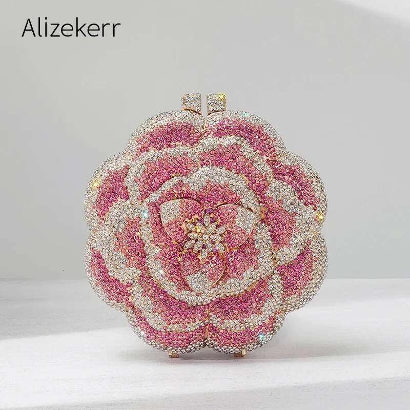Alizekerr Rose Shaped Rhie Evening Bags Women Boutique Classy Sparkg Dia wer Clutch Purses Bridal Wedding Party