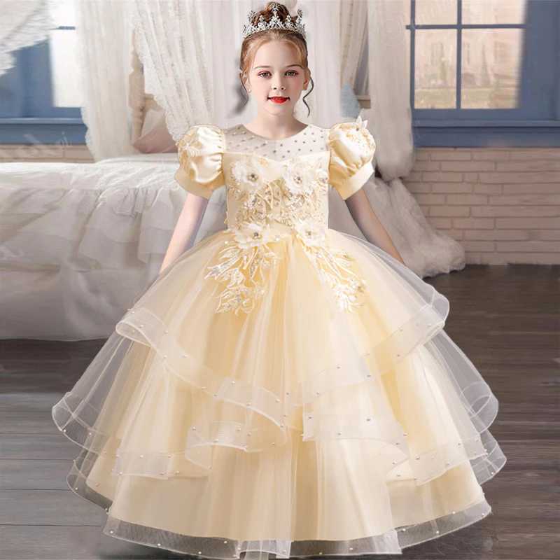 Girl's Dresses Childrens Dress 3-12 Birthday Party Fluffy Sleeves Embroidered Fluffy Girl Princess Dress Performance Evening Dress Y250227GDCJ