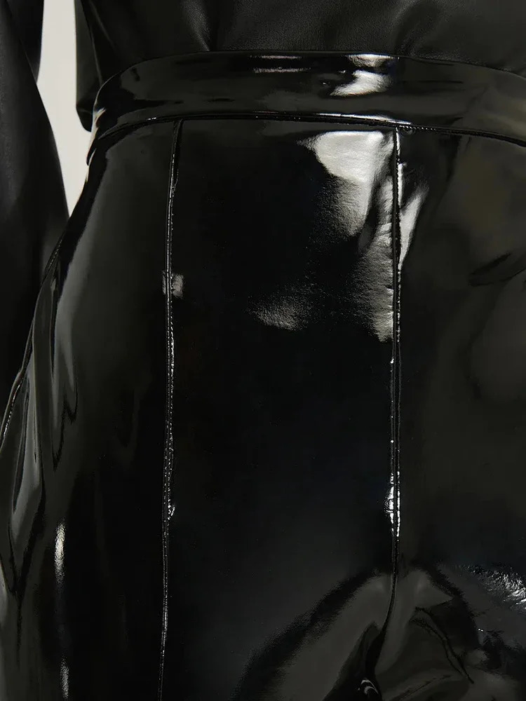 Women Shiny Patent Leather Pencil Pants High Waist Faux Latex Stretch Trousers Ladies Vintage Slim PU Leggings Clubwear Custom 250226