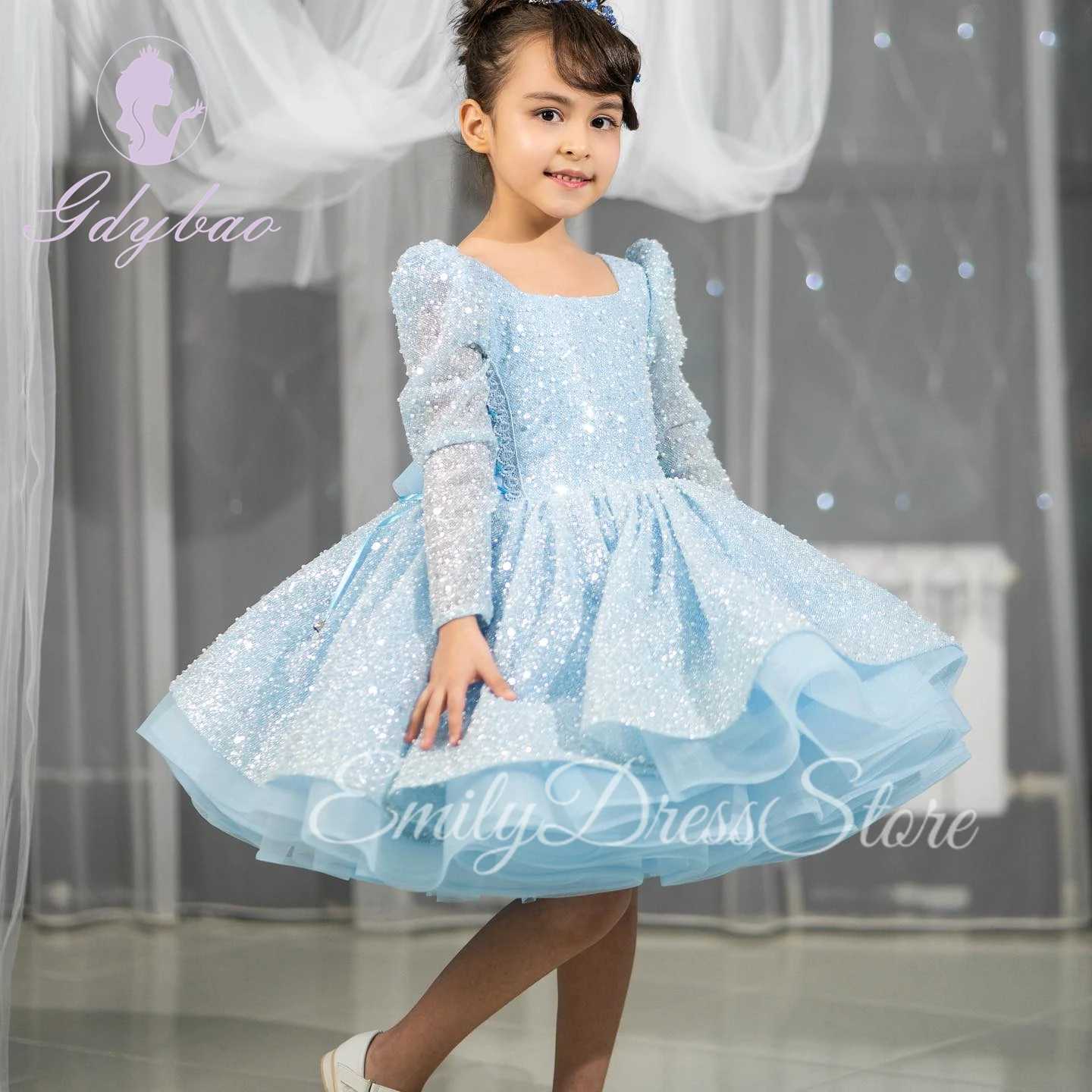 Girl's Dresses Purple Tulle Flower Girl Dress For Wedding Puffy Sequins Applique Kids Christmas Baby Birthday First Communion Ball Gowns Y250227I