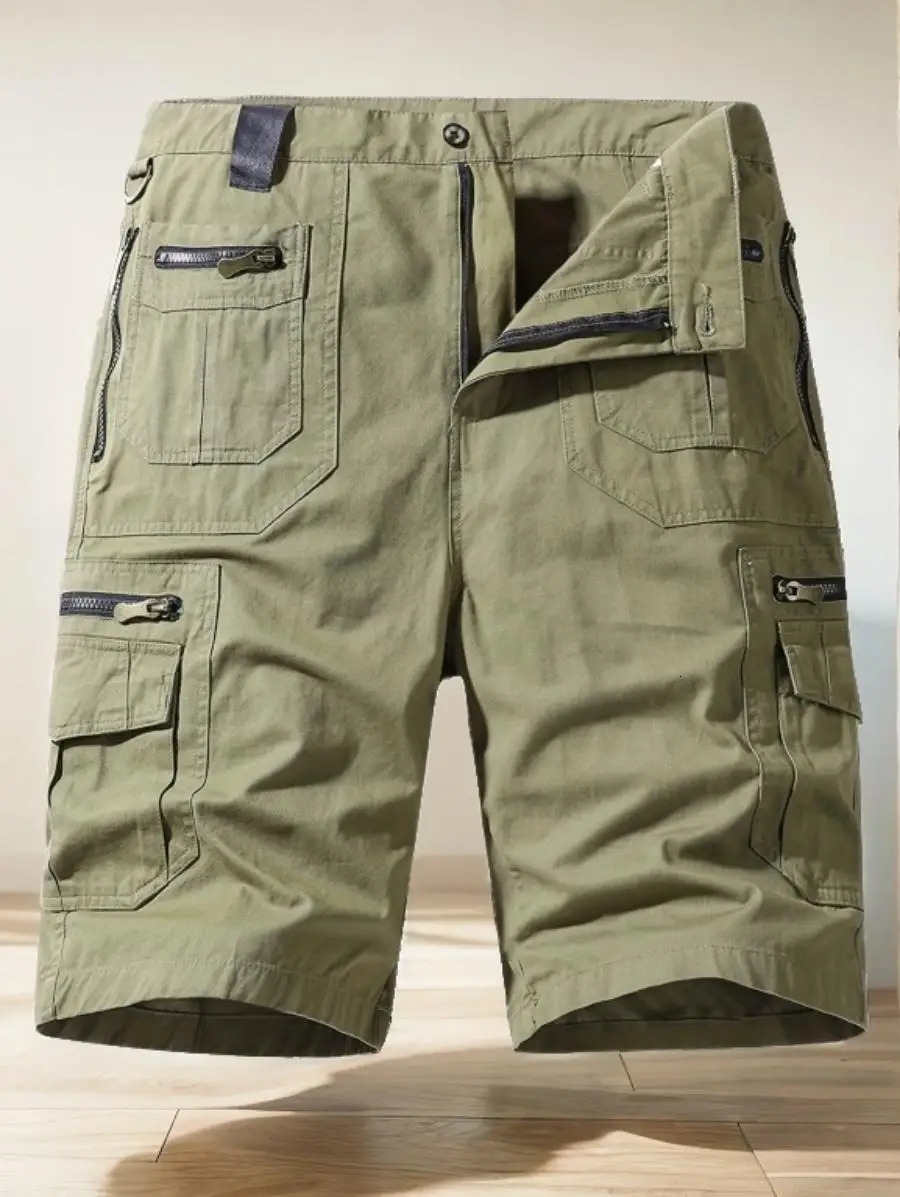 Mens Summer Multi-Pocket Cotton Cargo Capris - Plus Size Casual Shorts for Sports and Outdoor Activities 250226