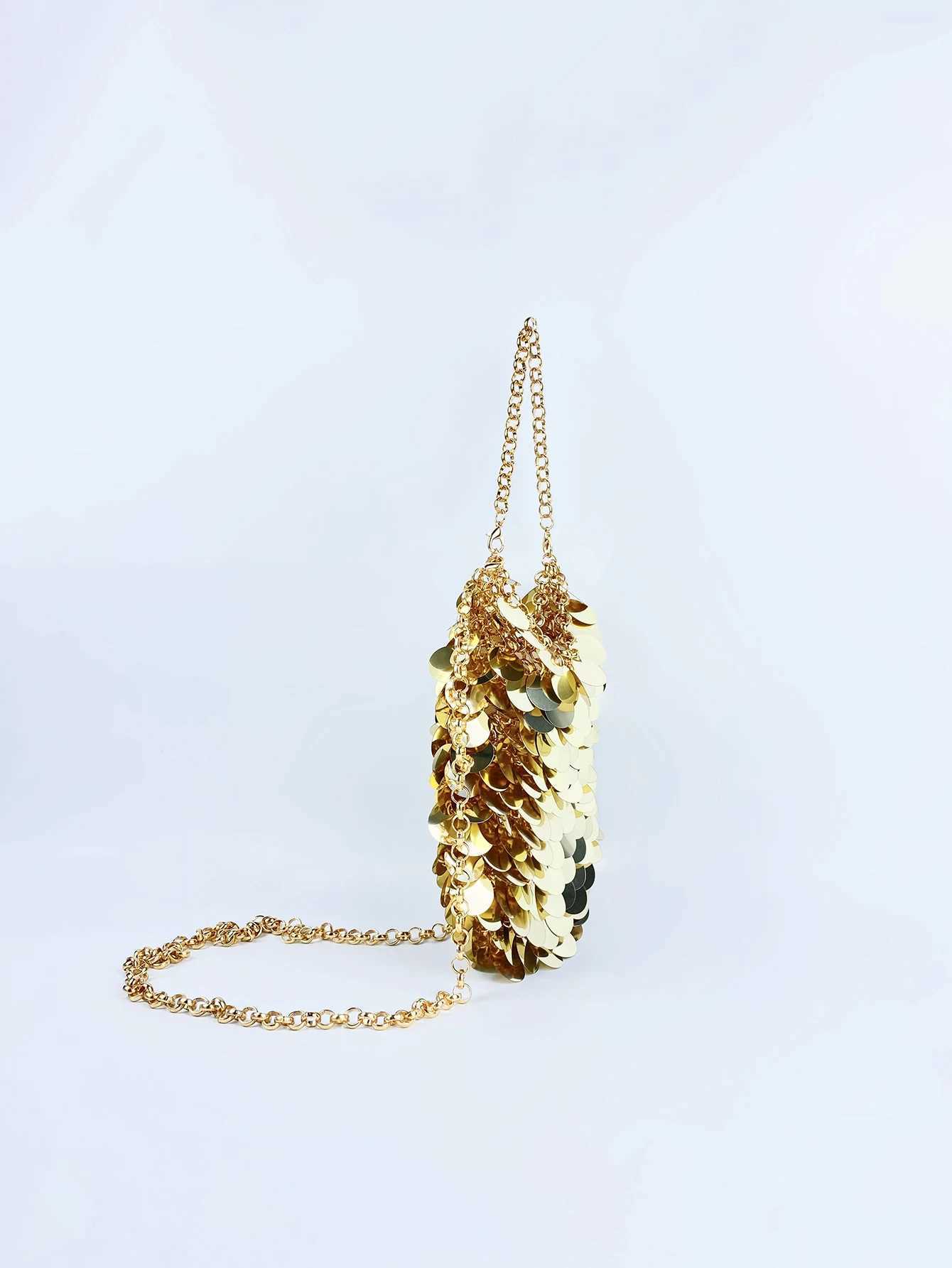 Shiny matte metal fish scale glitter bag hand woven ping pong ball phone side bag crossover bagXJ250227