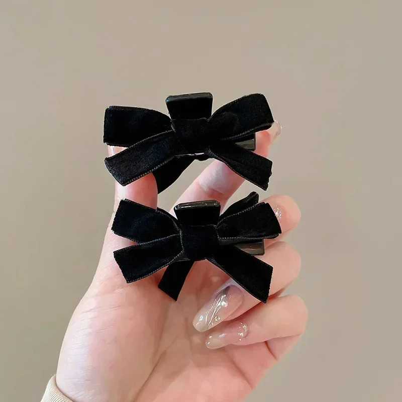Korean 2pcs Sweet Black Red Bow Small Hair Claw Clip Princess Velvet Clamp Headwear Girl 250218