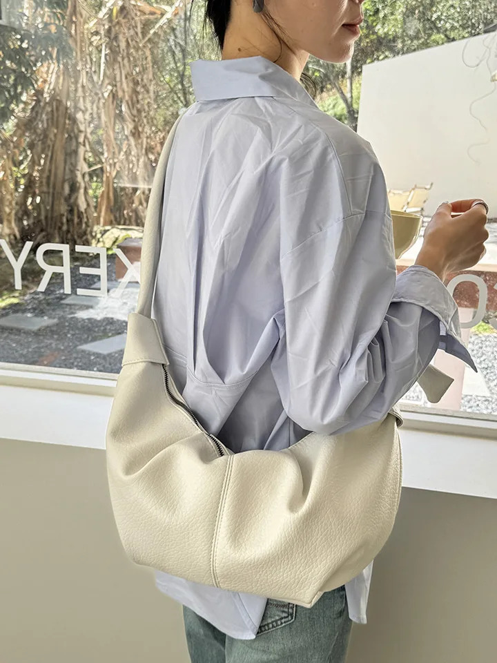 Ship from US Retro Large Capacity Soft Leather Shoulder Bag Womens Casual Versatile Pleated Dumpling Lazy Style Handbag 250227FBB