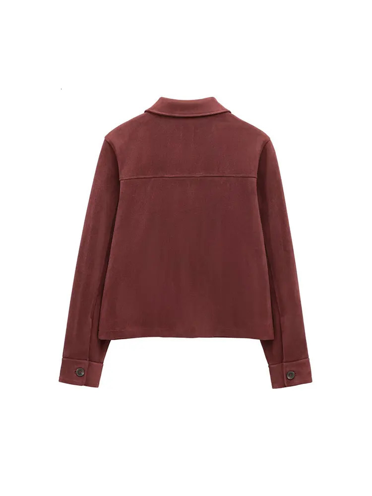 TRAF Suede Texture Casual Chic Women Jackets Solid Turndown Collar Pockets Loose Short Coats Fashion Outwears 250227