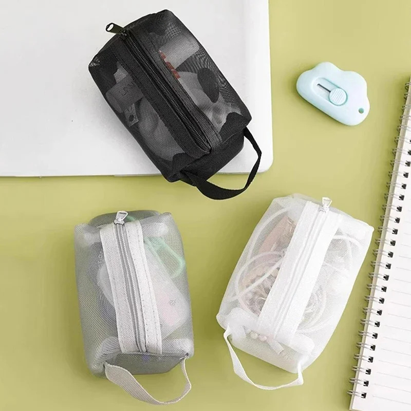 Ship from US Mesh makeup bag mesh transparent zipper office travel storage bathroom 250227FBB