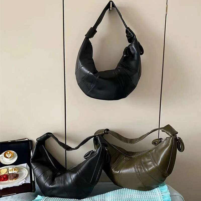 Genuine Leather Sheepskin Bags For Women Designer Handbags Purses 2024 New In Vintage Large Capacity Croissant Shoulder
