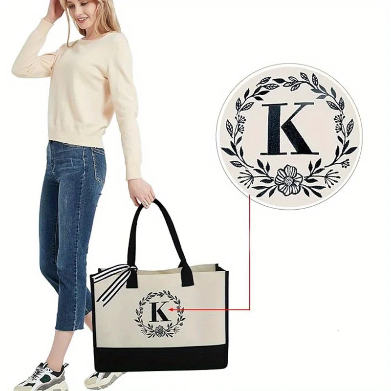 Ship from US Womens Letter Gift Handbag Personalized Initials Canvas Beach Bag Suitable for Wedding Festival Gifts Women 250227FBB