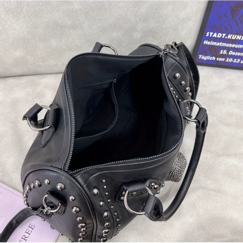 Ship from US Dark Enchantment Skull Tote Bag Steampunk Studs Boston Style Gothic Chic Top Handle Crossbody 250227FBB