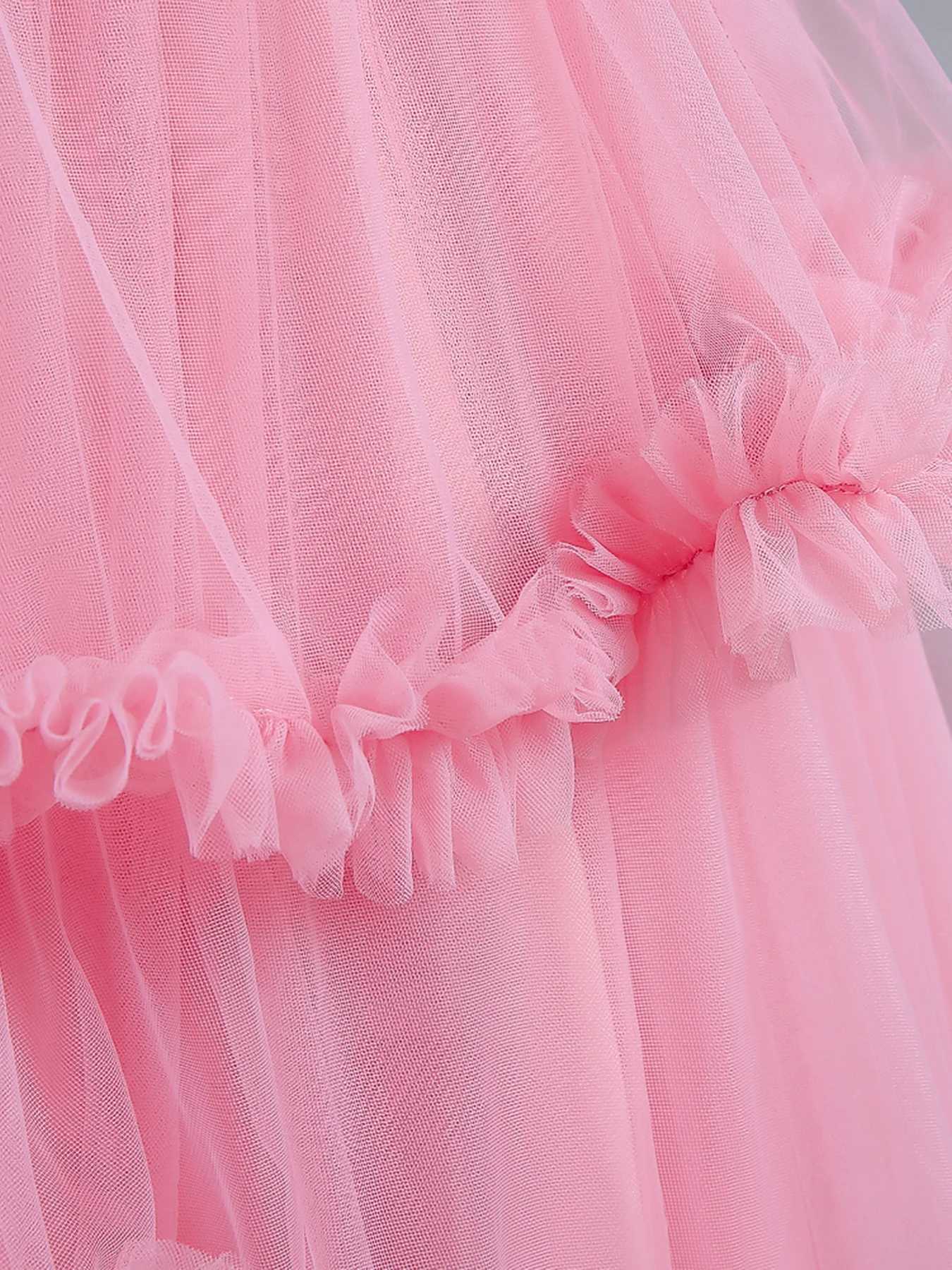 Girl's Dresses Pink KId Sequin Sleeveless Ball Dress Girl fluffy Princess Dress Birthday Party Evening Ceremony Stage Performance Dress Y250227GK