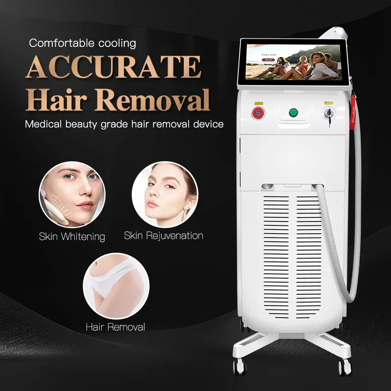 High Precision Ice Titanium 755 808 1064 Diode Laser Skin Smoothing Professional Hair Removal Ice Painless Depilation Diode Laser 1600W Equipment