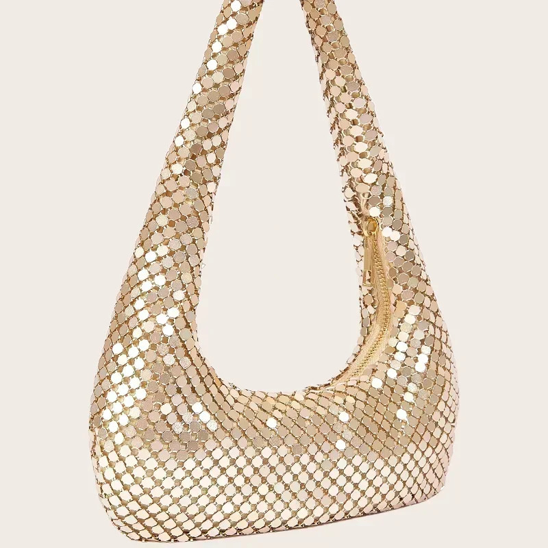 Womens Evening Bag Aluminum Sequin Armpit with Zipper Lightweight Casual Handbag Party Sparkling Shoulder Mobile Phone 250226
