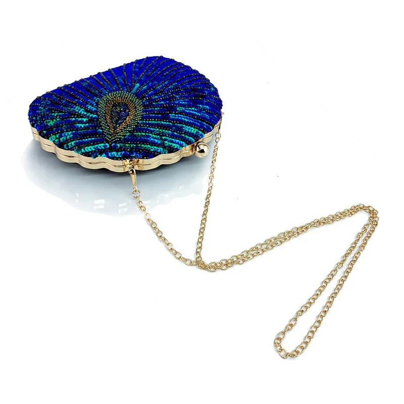 y Peacock Beading Evening Bags Glitter Sequins Wedding Handbags Fashion Women Party Chain Crossbody Shoulder 250226