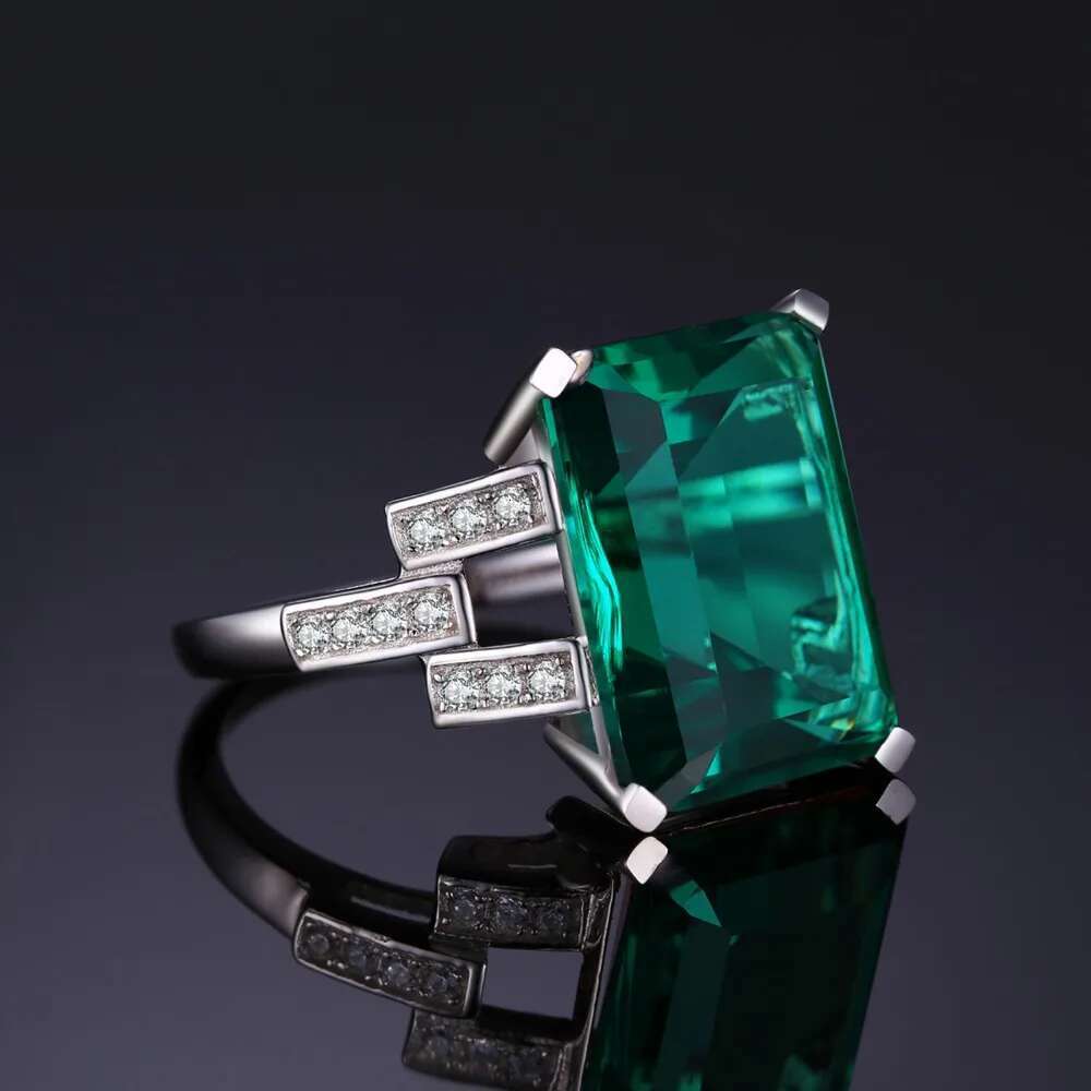 JewelryPalace 5.9ct Green Simulated Nano Emerald Sterg Sier Ring for Women Jewelry Gift