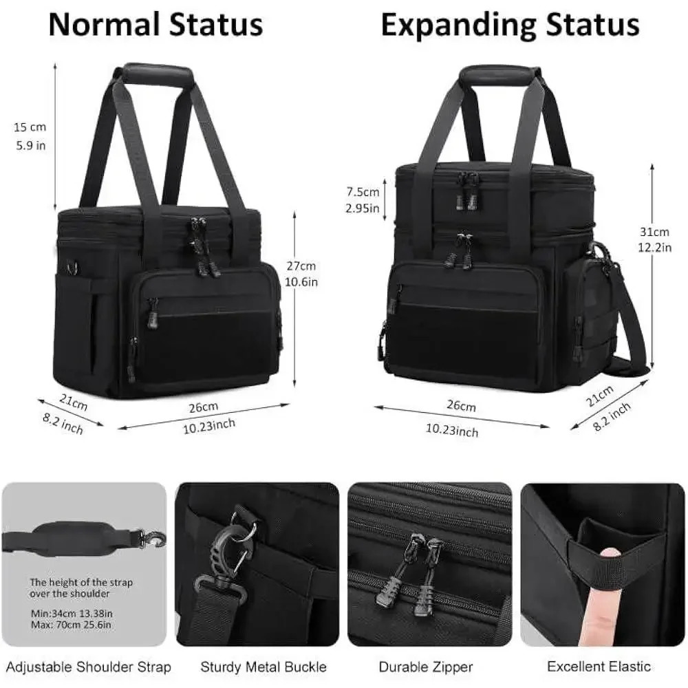Ship from US Tactical Insulated Lunch Box Leakproof Waterproof Cooler Bag Thermal Lunchbag with Dual Compartment Adjustable Strap Work Office 250227FB