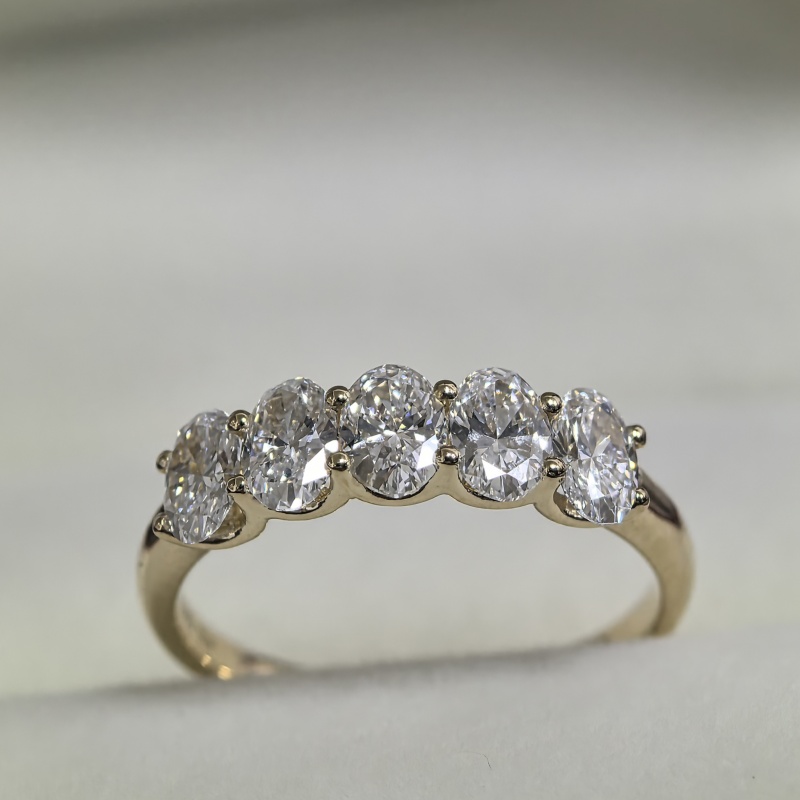 14K Yellow Solid Gold 5 Oval Cut Lab Grown Diamond Eternity Ring 5.3*3.8mm Oval CVD Diamond Fashion Womens Wedding Gold Ring