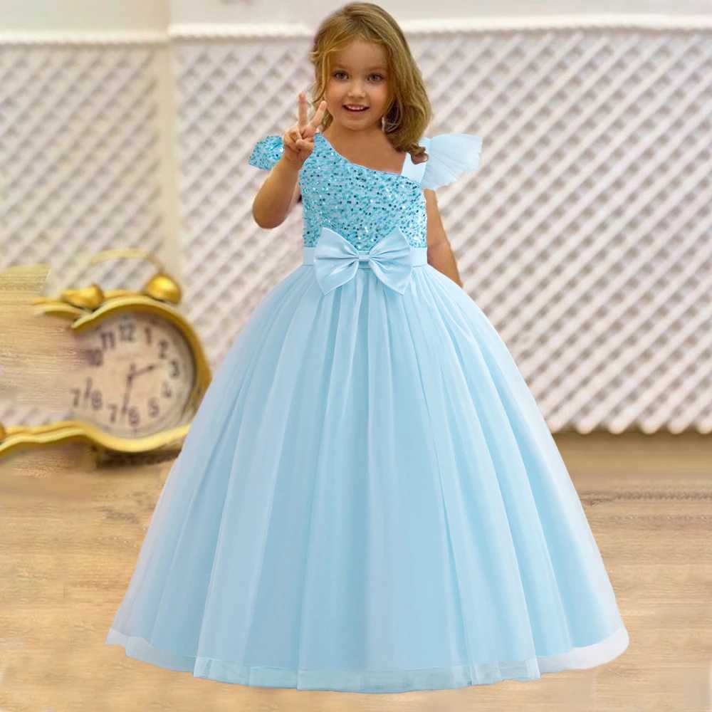 Girl's Dresses Girls Sequin Wedding Bridesmaid Party Dresses Kids Fancy Birthday Tutu Gown Girl Long Evening Princess Dress Children Lace Wear Y2