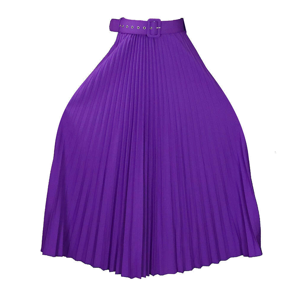 D293P with waist belt, European and American women's clothing, high waist, large medium length pleated elegant drape, half skirt, 2025 versatile 