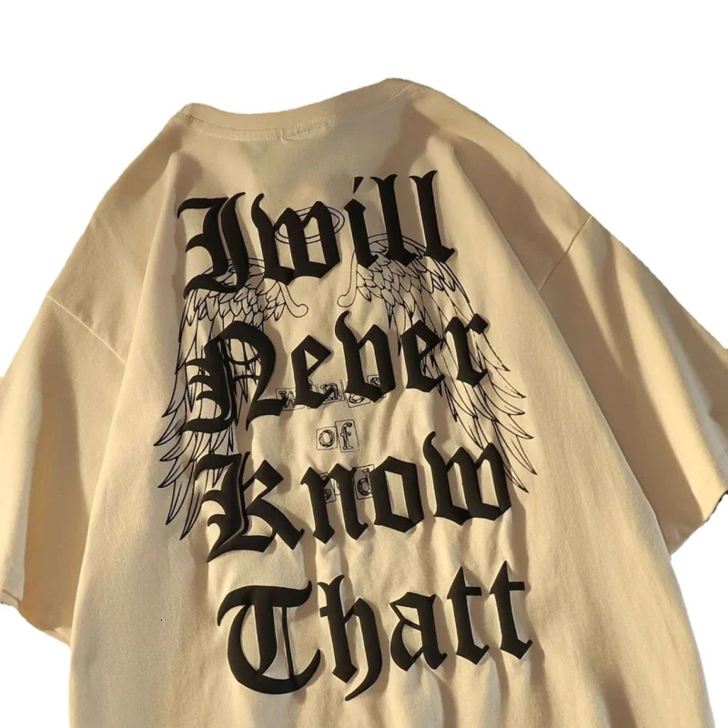 Gmiixder Retro Street Short sleeved Tshirt Spring American Super Large Punk Letter Mens Hip Hop Clothing 250226