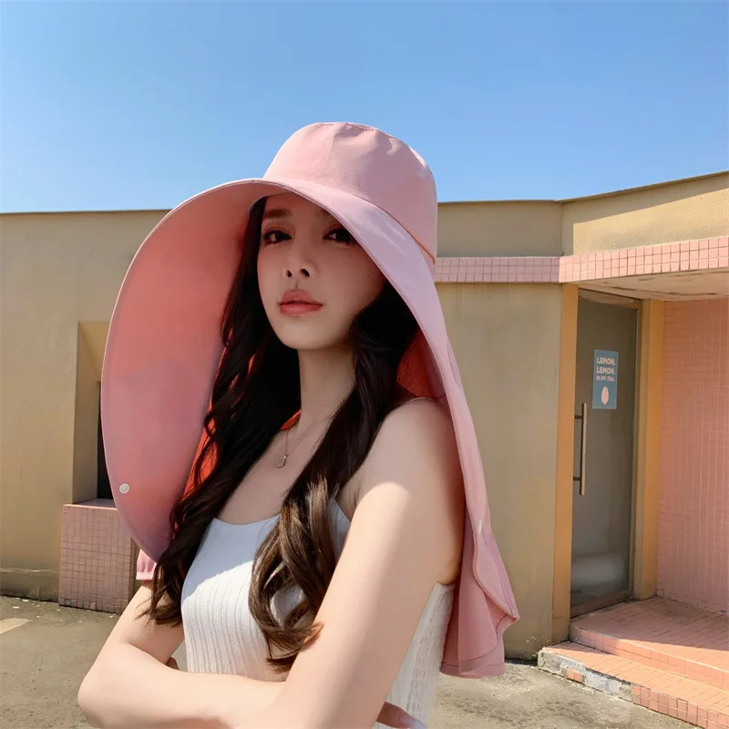 Womens Summer Sun Hat with Extra Wide Brim Foldable Polyester Sunshade Cap for Shoulder Protection Adjustable Fit 250218