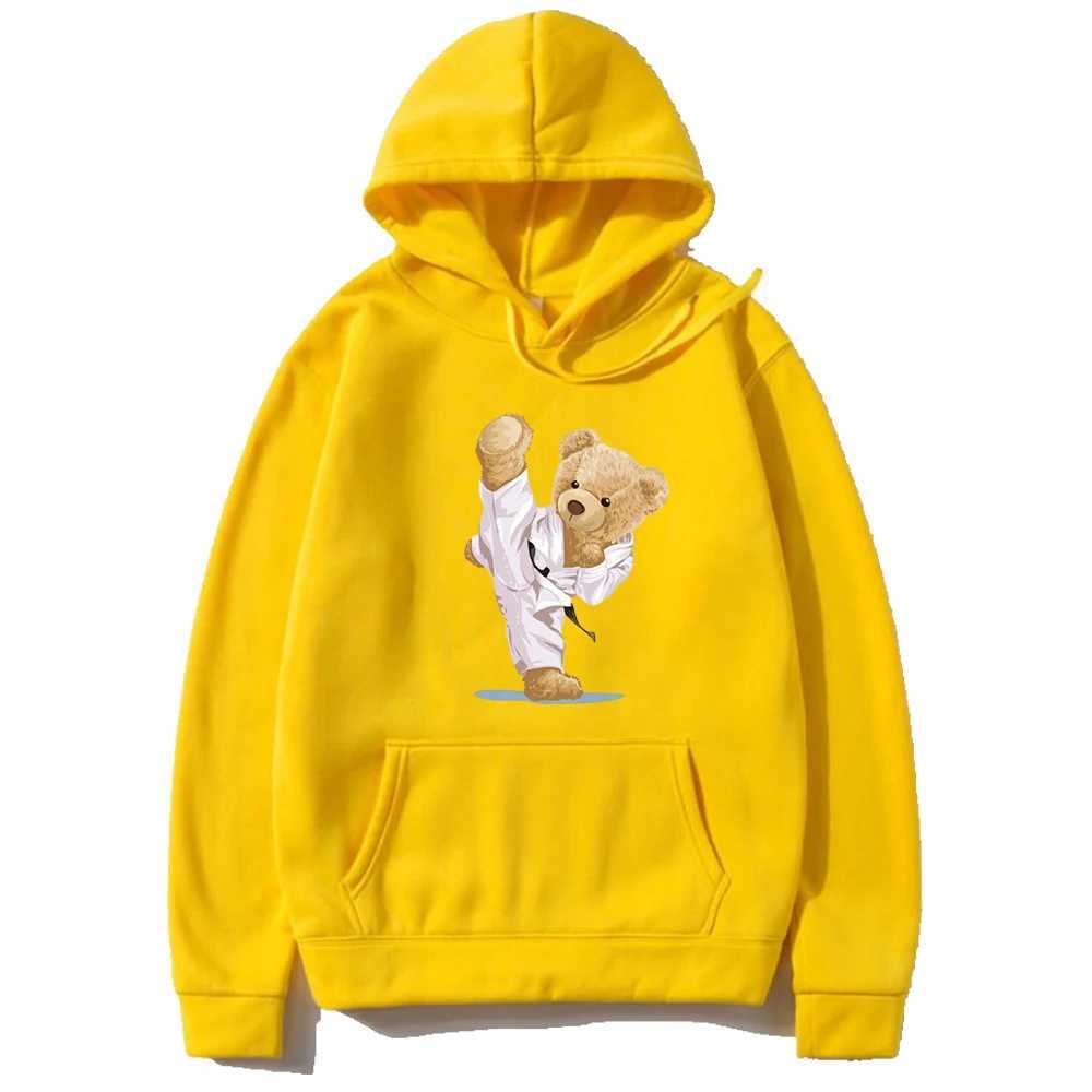 Wine Red Bear Print Hoodie Loose Fit Casual Sweatshirt Top Fashionable Long Slve Pullover for Mens Outdoor Sportswear L251018WSQL