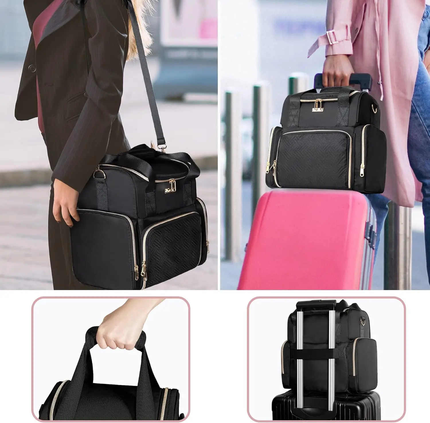 Ship from US Large Cosmetic Bag with 3 Removable Case Double Layer Travel Organizer Inner Dividers and Makeup Brushes Storage Section 250227FBB