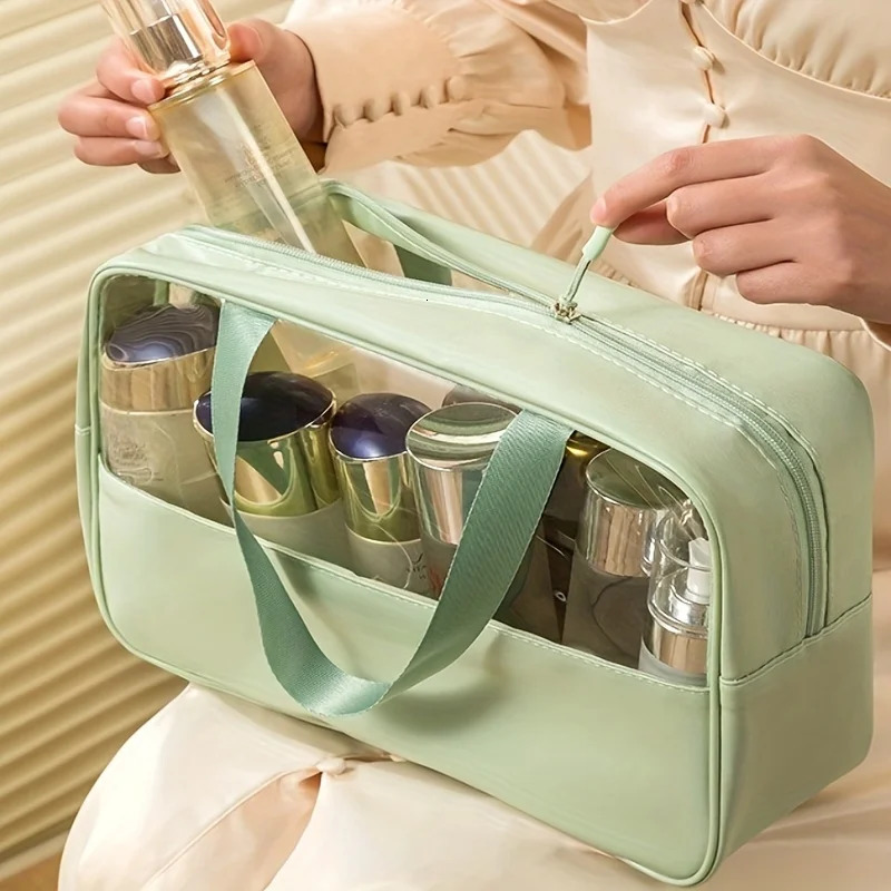 Ship from US 3Piece Portable Transparent Makeup Bag Set Organizer with Zipper and Handle Fashionable Womens Travel Toilet 250227FBB