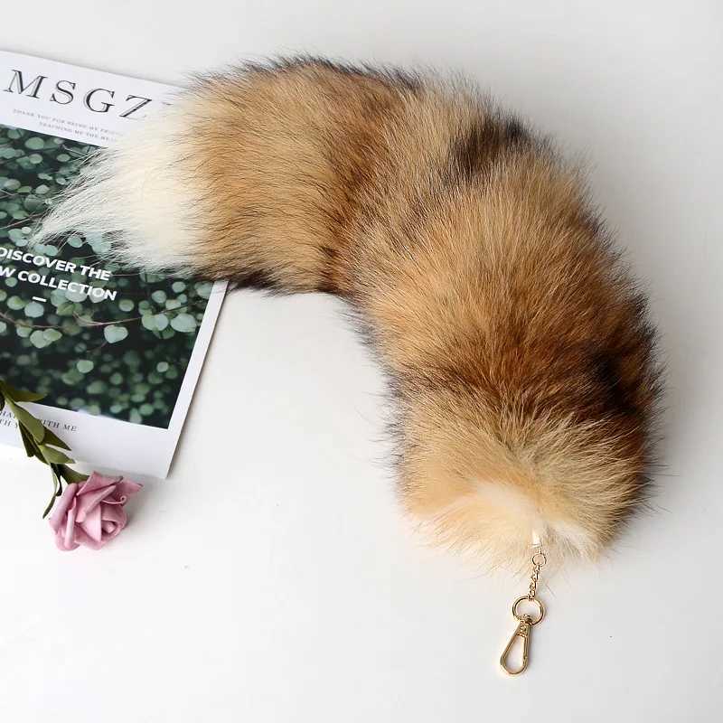 2024 New Fashion Fox Keychain Wolf Tail Fur Tassel Bag Tag Black And Brown Pom Charm Keyring Holder Strap Chain Gifts Free shipping