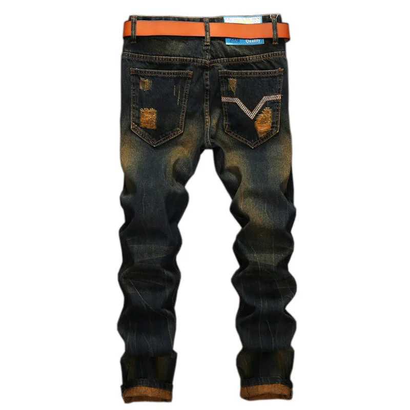 Mens Ruined Denim Jeans Hole Trousers Ripped Large Size Straight Hip Hop High Street Brand Fashion Male Pants X250227