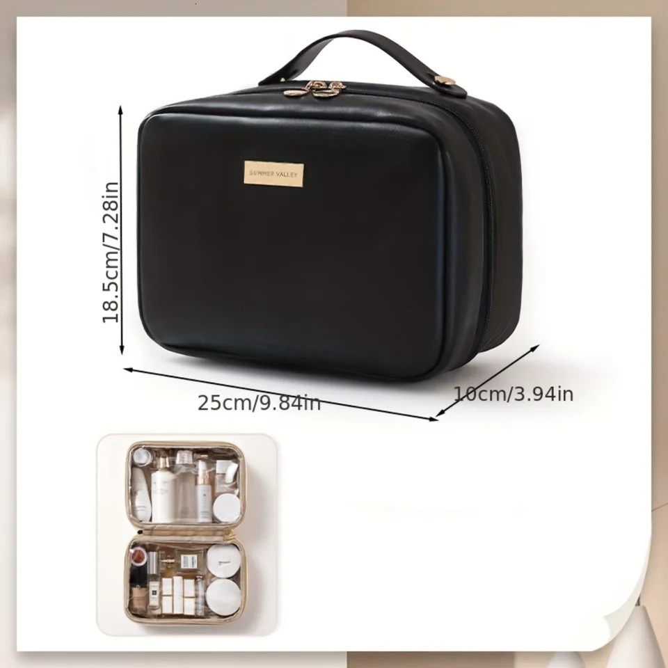 Ship from US Travel Makeup Bag PU Leather Double Layer Make Up Clear Cosmetic With Zipper Large Bags For Women Toi 250227FBB