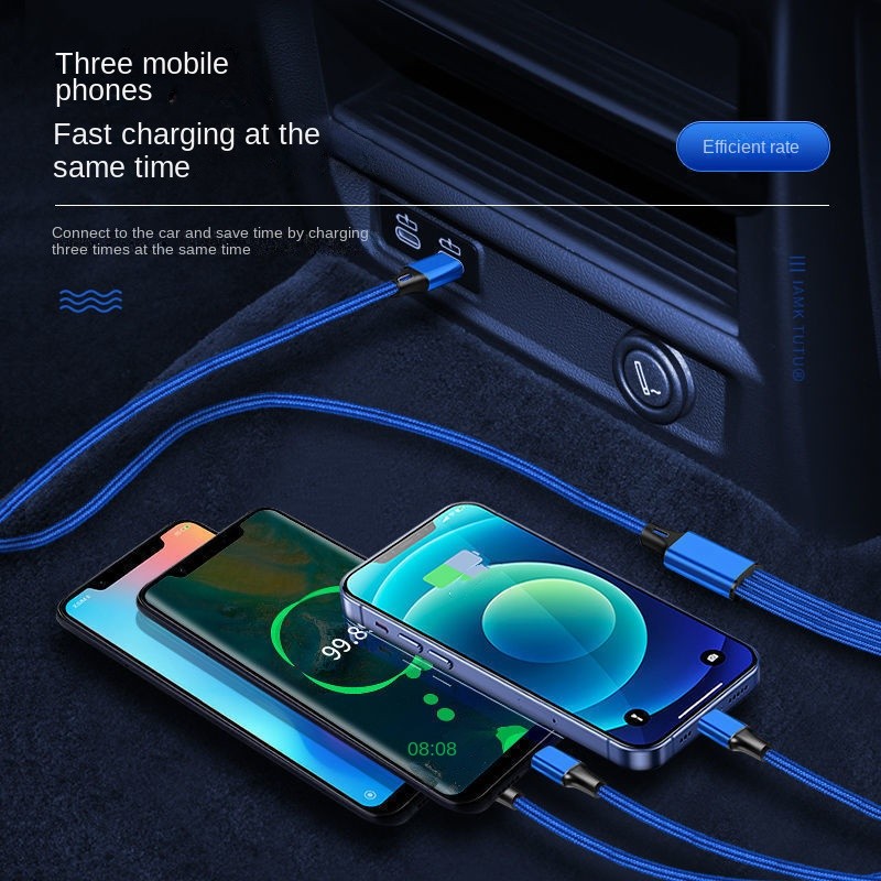 3 in 1 Micro USB Type C Charger Cable 2.1A Current Multiple Usb Charging Cord Usbc Phone Wire For iPhone 16 15 Samsung S25 S24 Ultra Plus Android Type