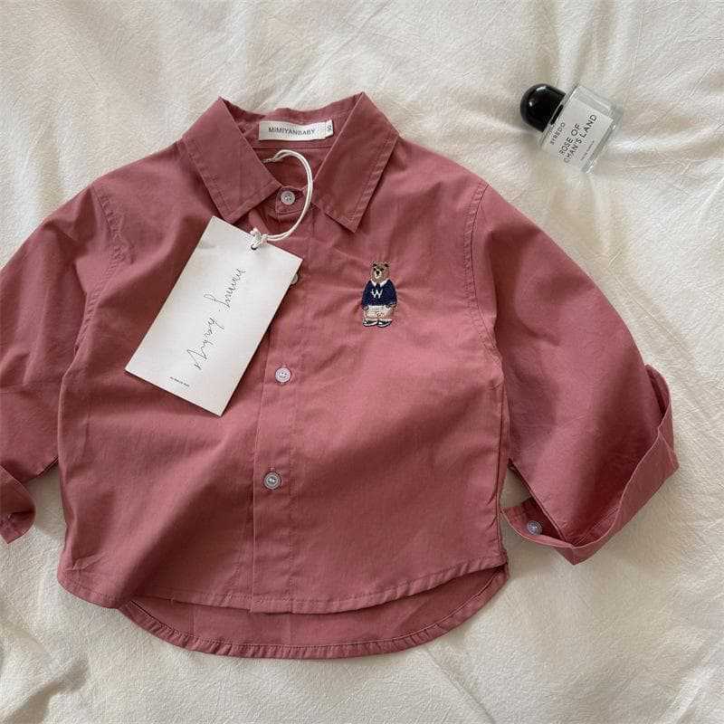 T-shirts 2025 Boys Spring New Product Teddy Bear Cartoon Solid Color Shirt Boys Baby Wear Long Sleeve Shirt Top TrendyY250227A4VF