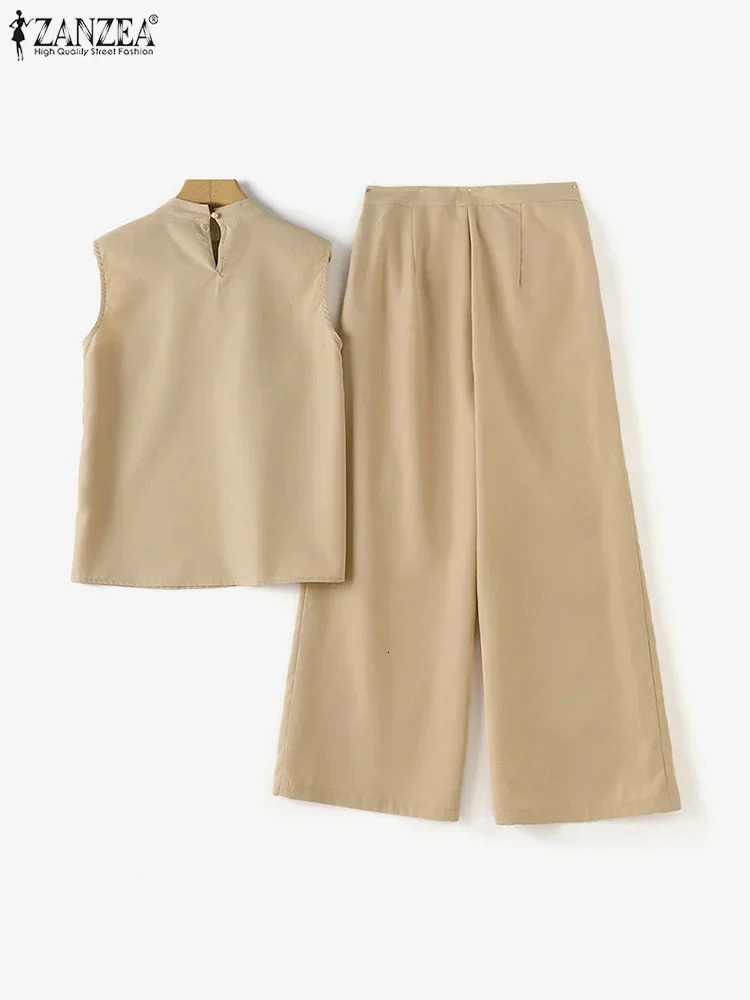 Elegant Chic Womens 2 Pieces Sets ZANZEA Woman 2025 Tracksuits Fashion 2pcs Outfits Suits Tank Tops and Wide Leg Pants Sets 250226