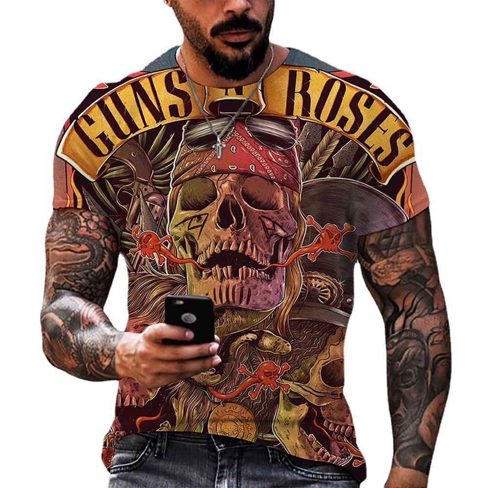 2025 Summer Round Neck Men's Digital Printed Skull Street Hip Hop Fashion T-shirt Designer Free Shipping