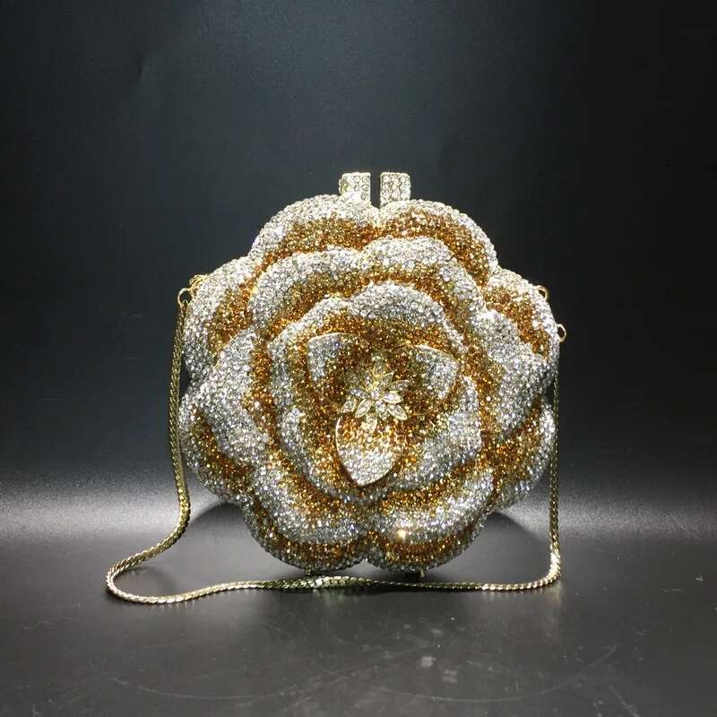 Rose wer Crystal Evening for Women Rhie Clutches Elegant Handbags Wedding Bride Gift Bags Banquet Shiny Bag