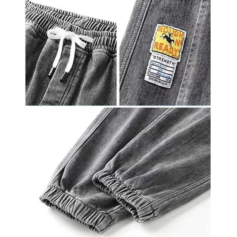 Mens Jeans Elastic Tie Up Harem Denim Pants Male Bound Feet Designer Cargo Joggers Denim Trousers Daily Narrow Leg Casual Jeans X250227