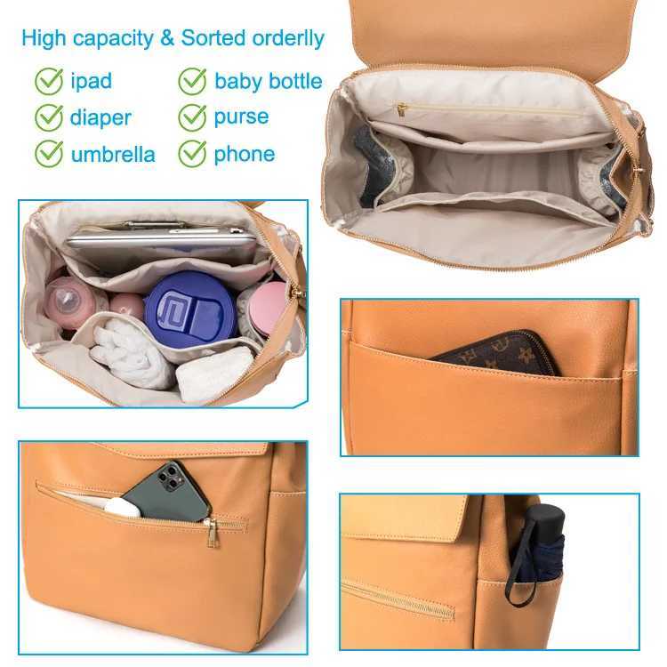Diaper Bags PU Leather Diaper Bag Backpack Large Capacity Baby Diaper Bag Waterproof Maternity Bag For Stroller With with Diaper Pad Y250227PFKF