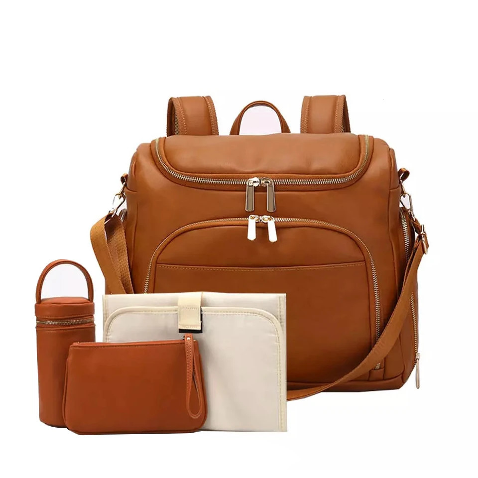 PU Leather Baby Nappy Diaper Bag BackpackChanging PadStroller StrapsInsulation bagCosmetic bag 250227