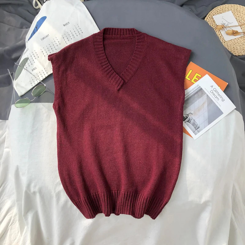 Sweater Vest Men Plus Size 2XL Spring Autumn Oversize Mens Vests Solid Simple Allmatch Vneck Couples Retro Khaki Soft Ulzzang 250225