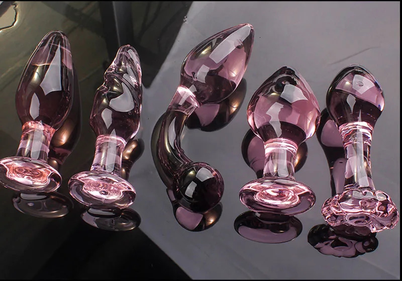 Candiway Exquisite Pink Crystal Glass Anal Plug Adult Masturbation Products Prostate Massager Erotic Toys For Couple 5 Styles 250227