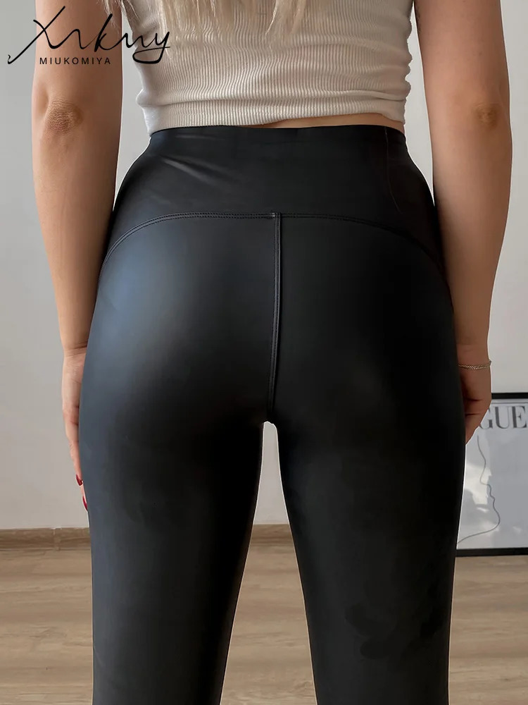 MiuKoMiYa Warm Fleece Winter Leather Pants For Women Black PU Trousers Womens Fleeced Leggings 250227