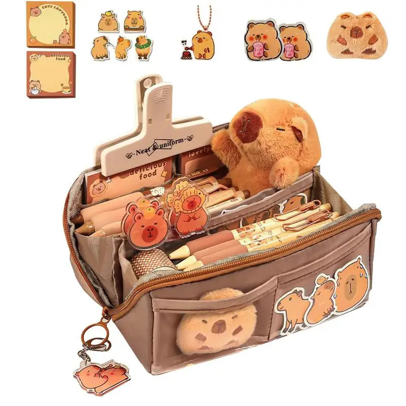 Ship from US Cute Pencil Case Pen Bag MultiLayer Pouch Large Capacity Capybara Box Holder For Cosmetic Erasers 250227FBB