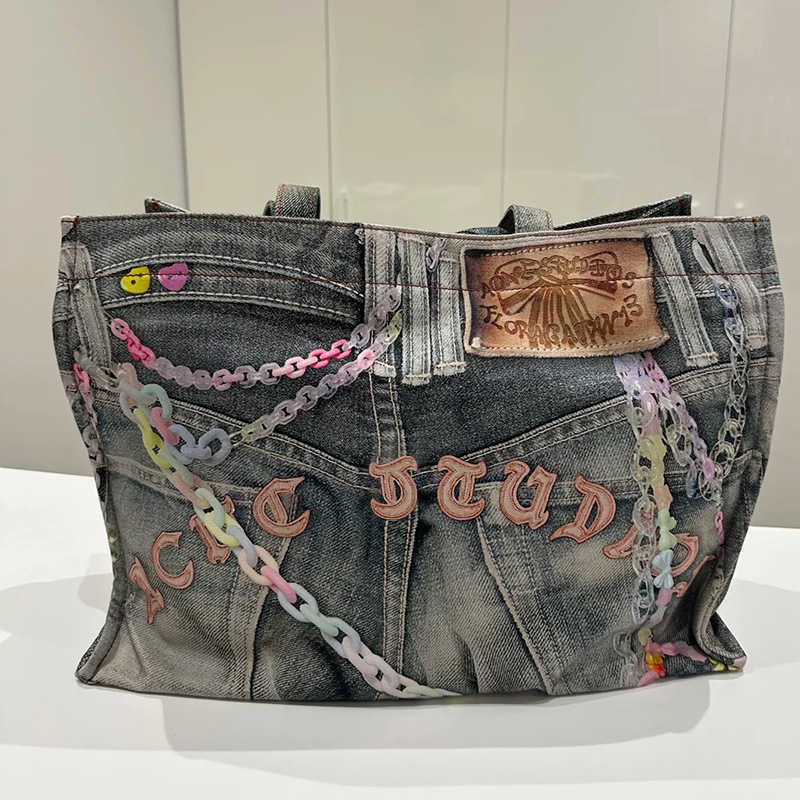 Internet Celebrity Same Style Casual Fresh Printed Cowboy Bag Handbill Shoulder Bag Large Capacity Women's Bag Tote Bag New 250215
