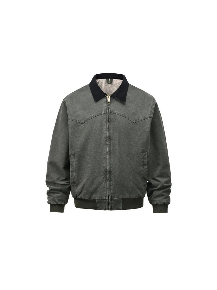 Loose Contrast Paneled Zipper Jeans Coat Mens Lamb Fleece Denim Jacket Washed Distressed Streetwear Cpwboy Top 250225