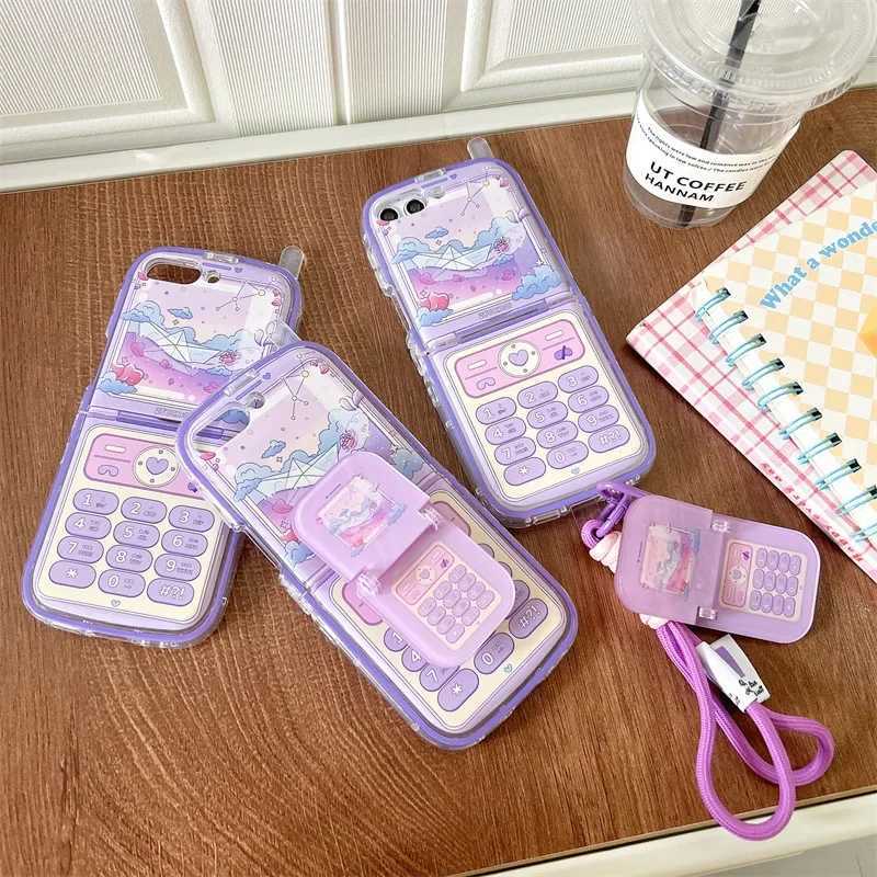 Purple Retro Mobile Phone Case for Galaxy Z Flip 6 5 4 3 Protective Back Cover for ZFlip4 ZFlip5 ZFlip6 Case Shell Z250227