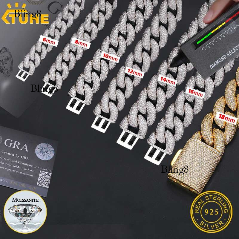 Fine VVS1 D Color Moissanite Cuban Chain Sier Bracelet For Men Hip Hop Jewelry Gift