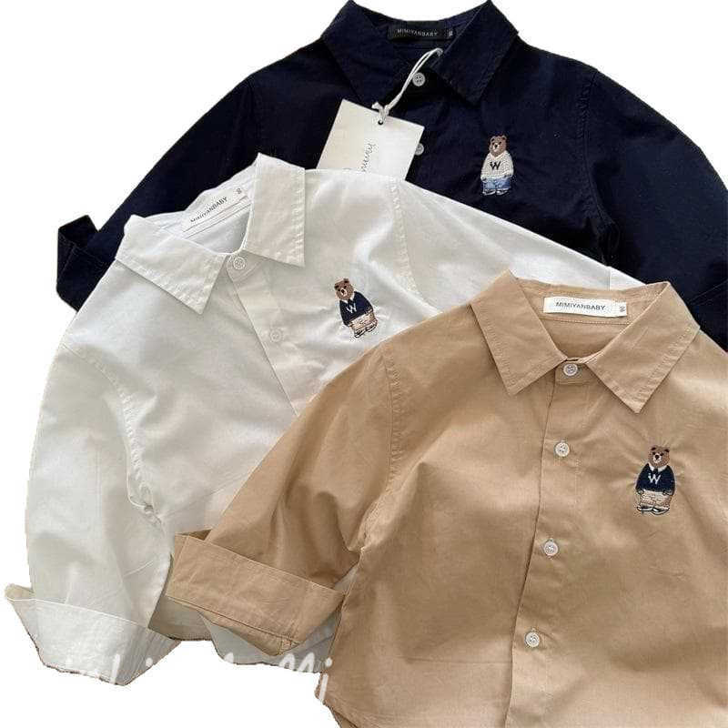 T-shirts 2025 Boys Spring New Product Teddy Bear Cartoon Solid Color Shirt Boys Baby Wear Long Sleeve Shirt Top TrendyY250227A4VF